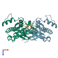 PDB entry 1ab8 coloured by chain, top view.