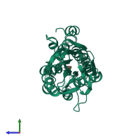 PDB entry 1abf coloured by chain, side view.