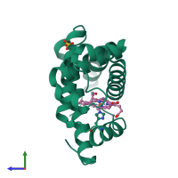 PDB entry 1abs coloured by chain, side view.