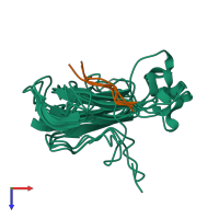 PDB entry 1abt coloured by chain, ensemble of 4 models, top view.