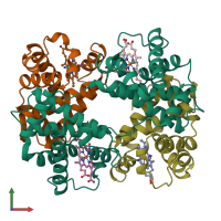 PDB entry 1aby coloured by chain, front view.