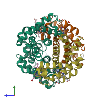 PDB entry 1aby coloured by chain, side view.