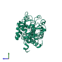 Cytochrome c peroxidase, mitochondrial in PDB entry 1ac8, assembly 1, side view.