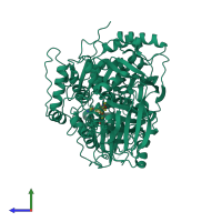 PDB entry 1aco coloured by chain, side view.
