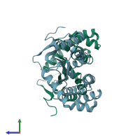 PDB entry 1acv coloured by chain, side view.