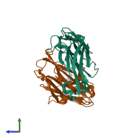 PDB entry 1acy coloured by chain, side view.