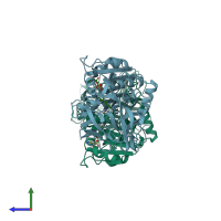 PDB entry 1adb coloured by chain, side view.