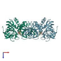 PDB entry 1adb coloured by chain, top view.
