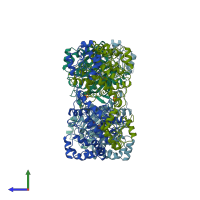 PDB entry 1adj coloured by chain, side view.