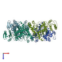 PDB entry 1adj coloured by chain, top view.