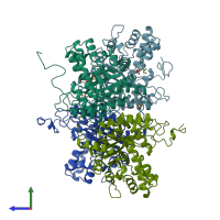 PDB entry 1ado coloured by chain, side view.