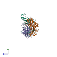 PDB entry 1adq coloured by chain, side view.