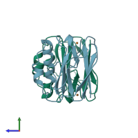 PDB entry 1adw coloured by chain, side view.