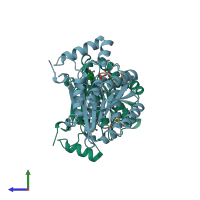PDB entry 1ae1 coloured by chain, side view.