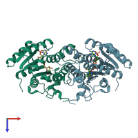 PDB entry 1ae1 coloured by chain, top view.