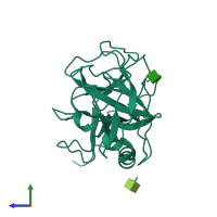 PDB entry 1ae5 coloured by chain, side view.