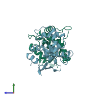 PDB entry 1ae9 coloured by chain, side view.