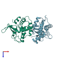 PDB entry 1ae9 coloured by chain, top view.