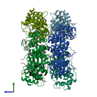 PDB entry 1aei coloured by chain, side view.