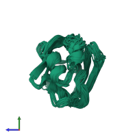 PDB entry 1ael coloured by chain, ensemble of 20 models, side view.