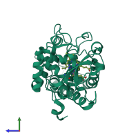 PDB entry 1aeo coloured by chain, side view.