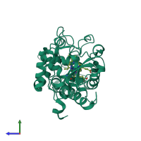 PDB entry 1aes coloured by chain, side view.