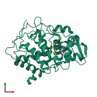 PDB entry 1aeu coloured by chain, front view.