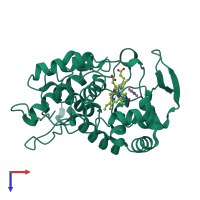 PDB entry 1aeu coloured by chain, top view.