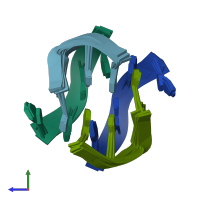 PDB entry 1aff coloured by chain, ensemble of 8 models, side view.