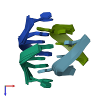 PDB entry 1aff coloured by chain, ensemble of 8 models, top view.