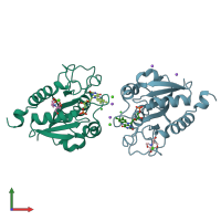 PDB entry 1ag9 coloured by chain, front view.