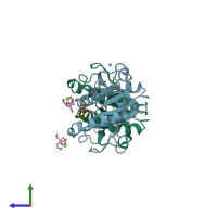 PDB entry 1ag9 coloured by chain, side view.
