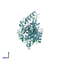 PDB entry 1agj coloured by chain, side view.