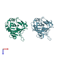 PDB entry 1agj coloured by chain, top view.