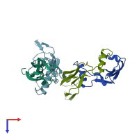 PDB entry 1agq coloured by chain, top view.