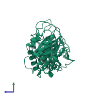 PDB entry 1agx coloured by chain, side view.