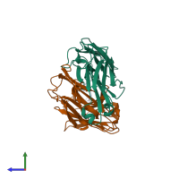 PDB entry 1ai1 coloured by chain, side view.