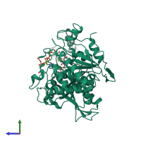 PDB entry 1ai2 coloured by chain, side view.