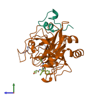 PDB entry 1ai8 coloured by chain, side view.