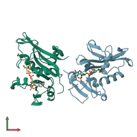 PDB entry 1ai9 coloured by chain, front view.