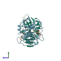 PDB entry 1ai9 coloured by chain, side view.