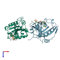 PDB entry 1ai9 coloured by chain, top view.