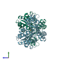PDB entry 1aia coloured by chain, side view.