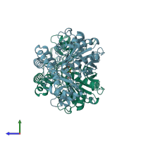 PDB entry 1aib coloured by chain, side view.