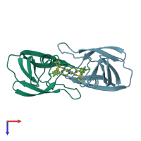 PDB entry 1aid coloured by chain, top view.