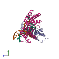 PDB entry 1ais coloured by chain, side view.