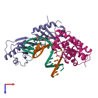 PDB entry 1ais coloured by chain, top view.