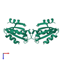 Homo dimeric assembly 1 of PDB entry 1aiu coloured by chemically distinct molecules, top view.