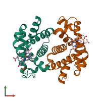 PDB entry 1aj9 coloured by chain, front view.