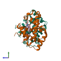 PDB entry 1aj9 coloured by chain, side view.